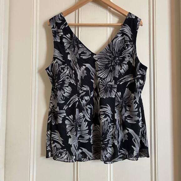 Alex Evenings Two Piece Top & Jacket 1X Black Floral Metallic Thread Detailing - Picture 6 of 10